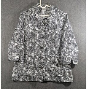 Chicos Button Up Womens Jacket Black White Snakeskin Patter Size XL (Chico Sz 3)